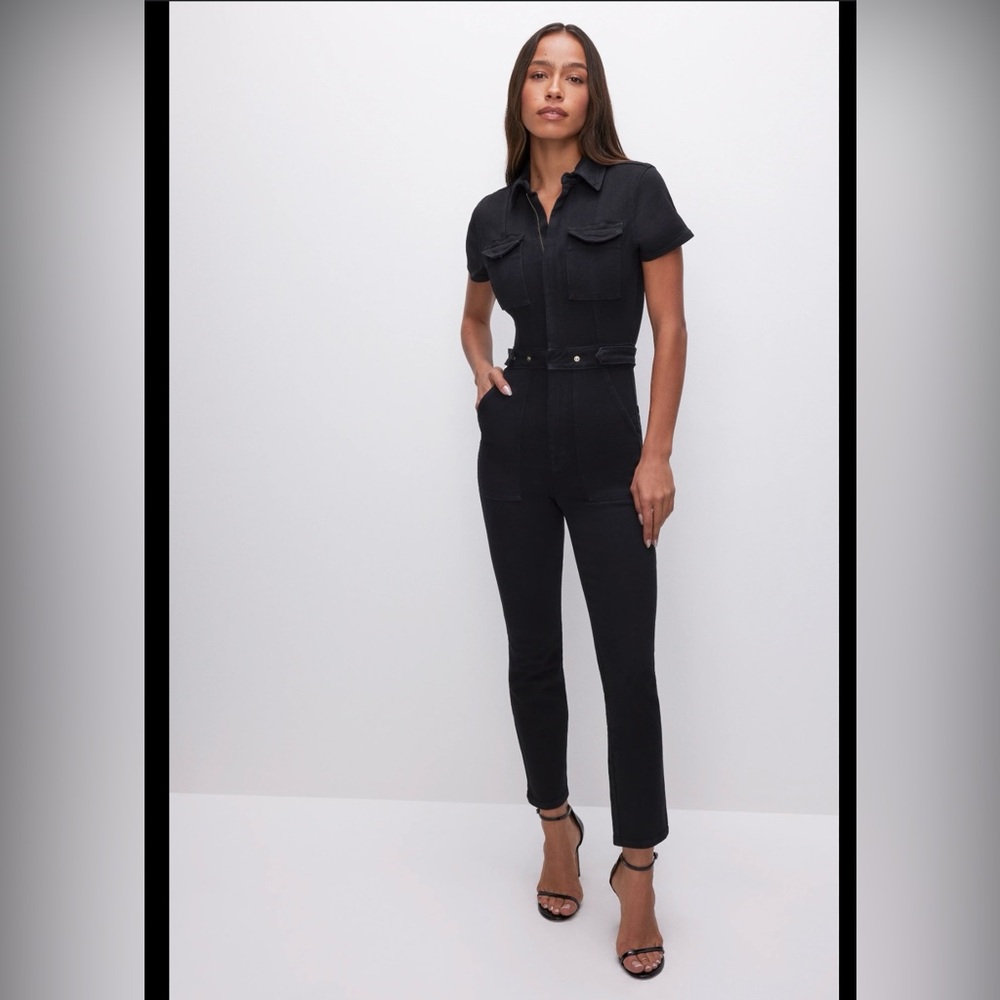 NWT Good American Black Zippered Denim Jumpsuit